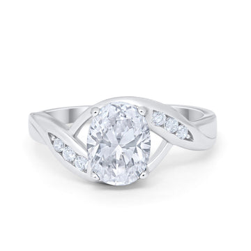 Art Deco Engagement Ring Oval Round Simulated Cubic Zirconia 925 Sterling Silver